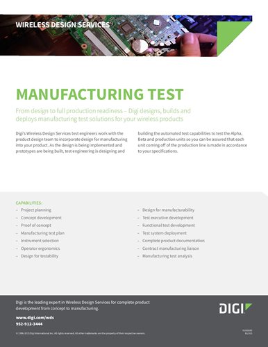 Wireless Design Services: Manufacturing Test Datasheet